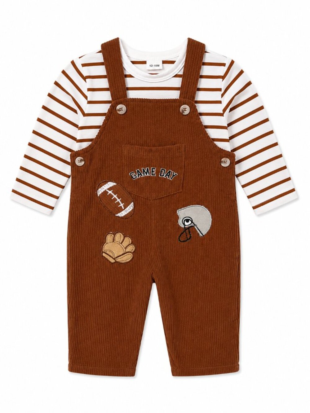 NWOT Baby Boy Corduroy Game Day Jon Jon Romper Size 12-18 Months Fall Outfit